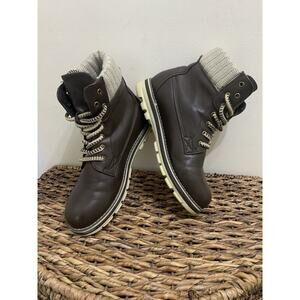 Women’s size 6 extreme by Eddie Marc fern knit collar lace up bootie brown